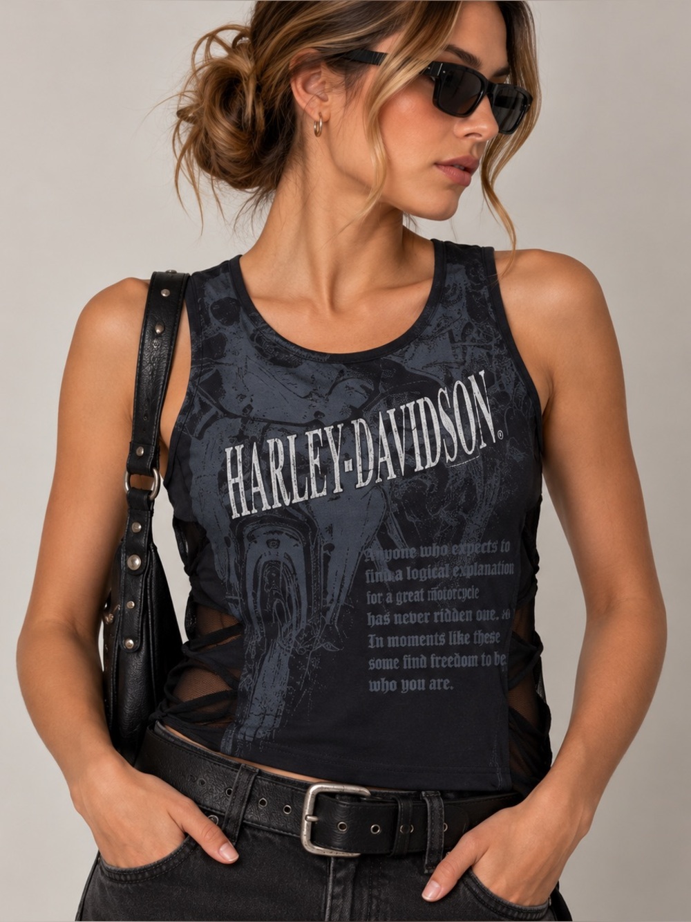 Harley Davidson Tank Womens Small Cutouts Mesh Grunge Biker Motorcycle USA Made